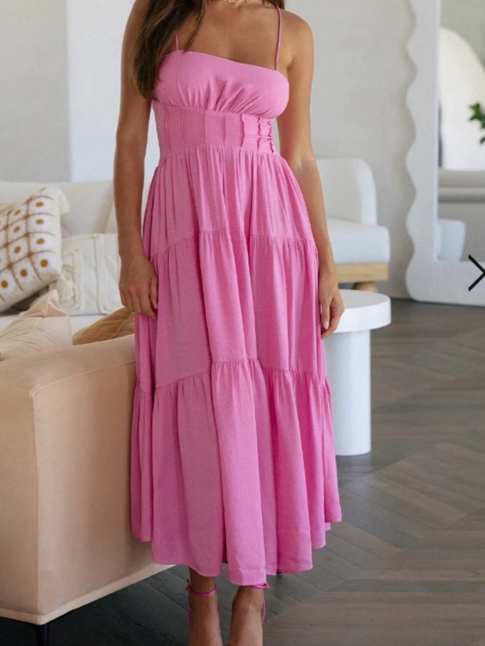 Pink Tiered Maxi Dress with Spaghetti Straps